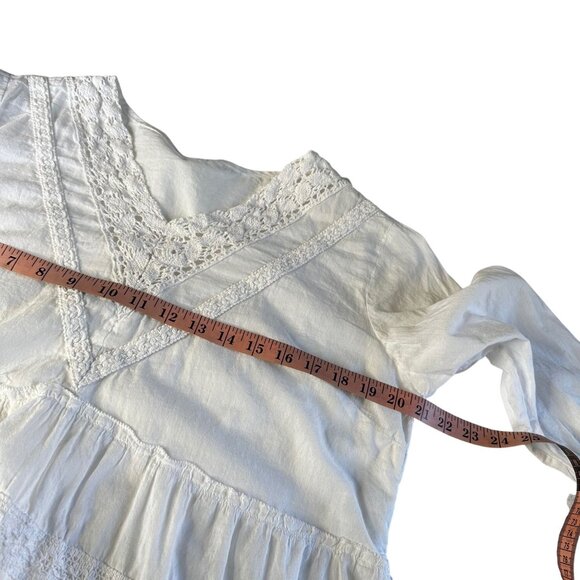 Me 2 Magic Mini Dress XL Cotton White Eyelet Lace Tassel Boho Prairie Beachy - Picture 10 of 12